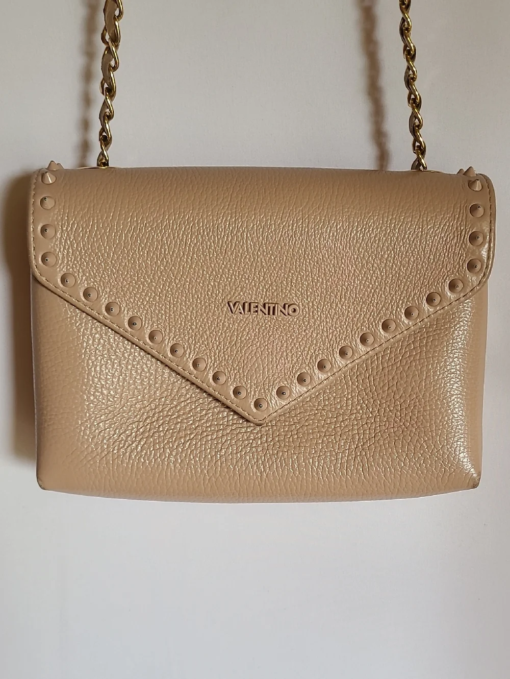 Valentino by Mario Valentino Tan Studded Shoulder Bag Gold Hardware